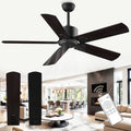 52" Ceiling Fan with Remote Control No Light, 6 Speeds Reversible DC Motor 5 Blades Black/Walnut C2687