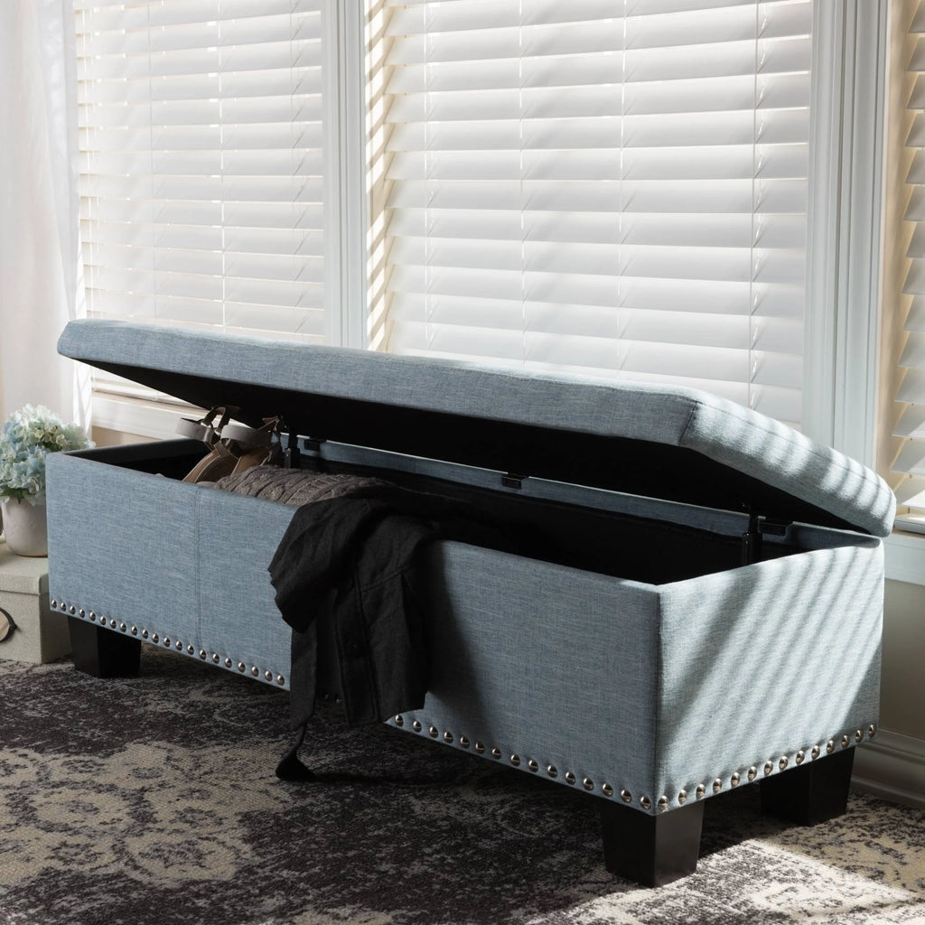Light Blue Button-Tufted Storage Ottoman Bench L64033
