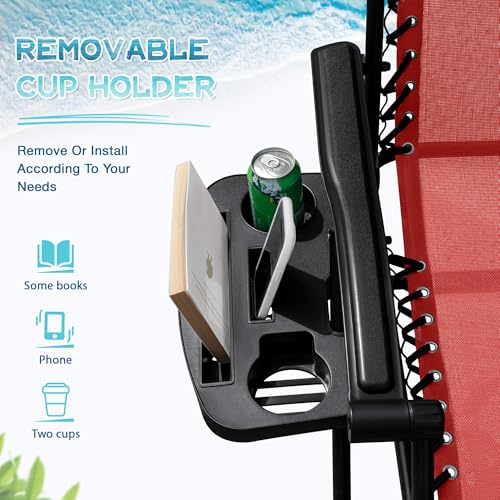 Zero Gravity Chairs Set of 2 Adjustable Steel Mesh Recliners with Cup Holder Tray and Pillow C8975
