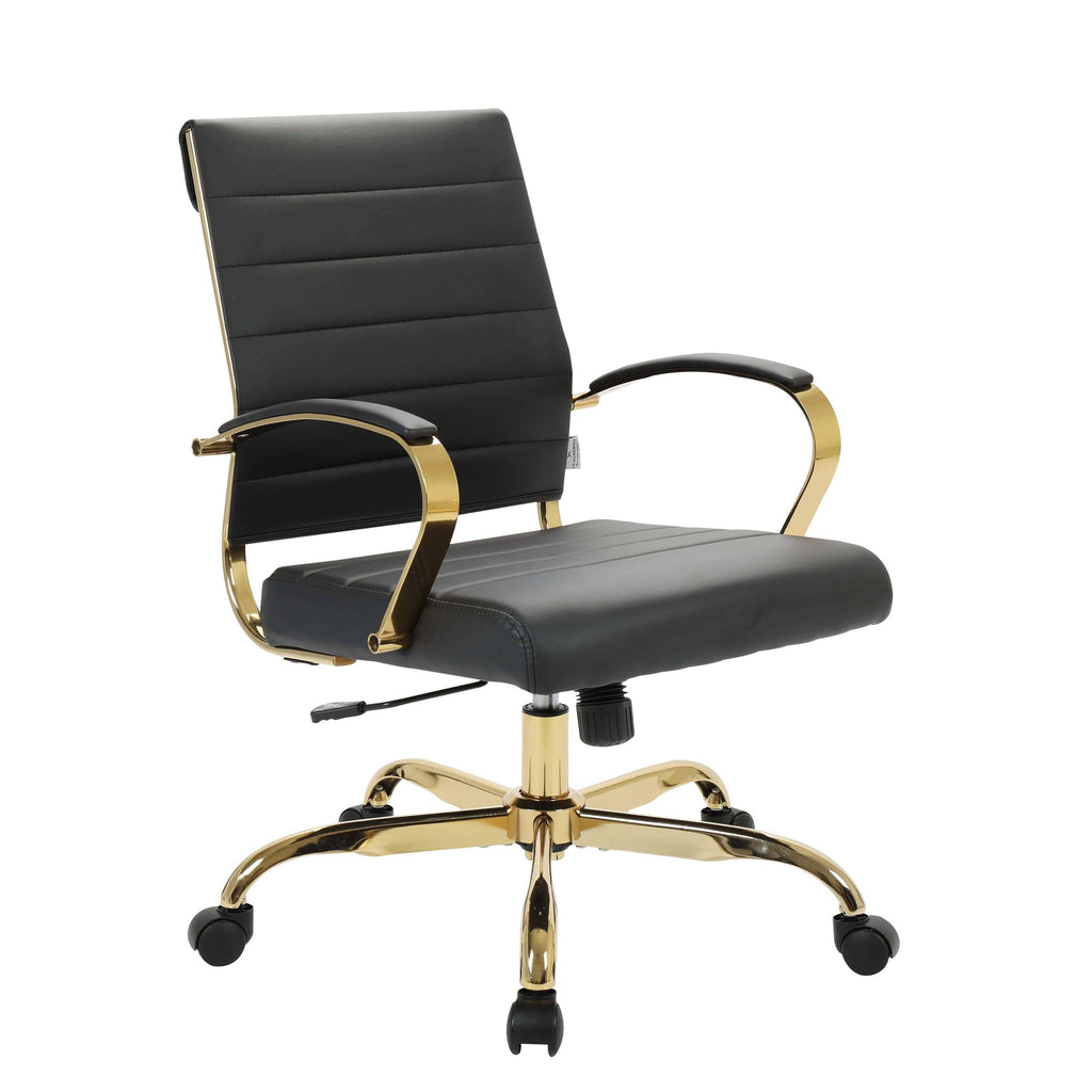 Black Leather Office Chair with Gold Frame J754411