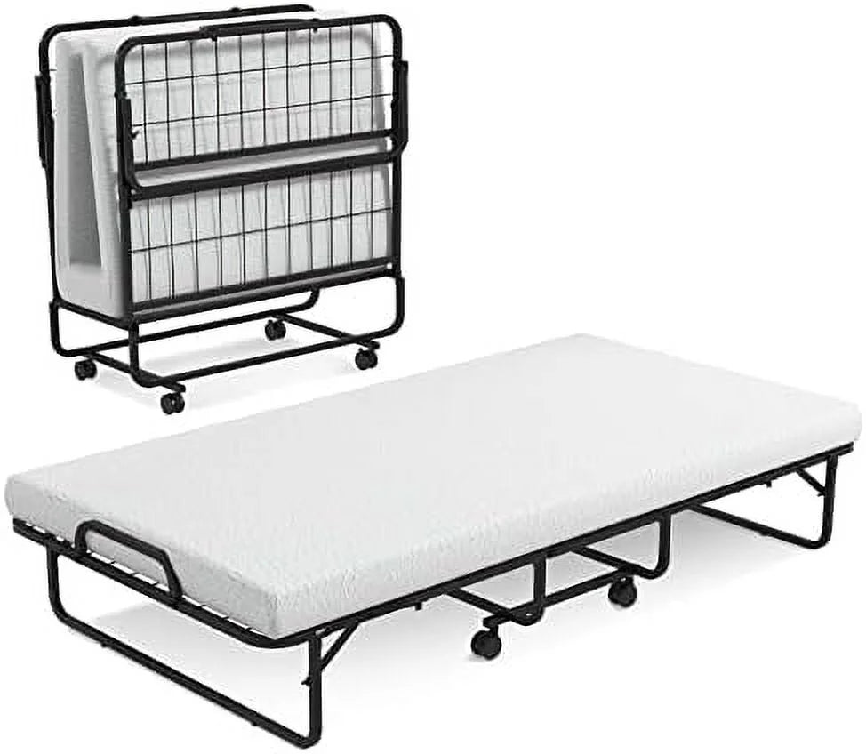 Folding Bed with 4 Mattress Twin Size Metal Frame Memory Foam K425363
