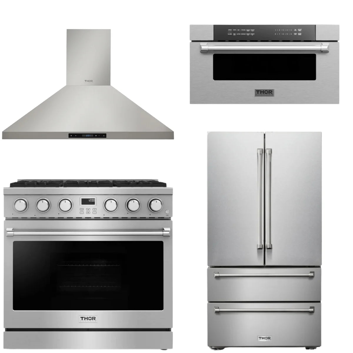 36 Gas Range, Range Hood, Refrigerator and Microwave D37268