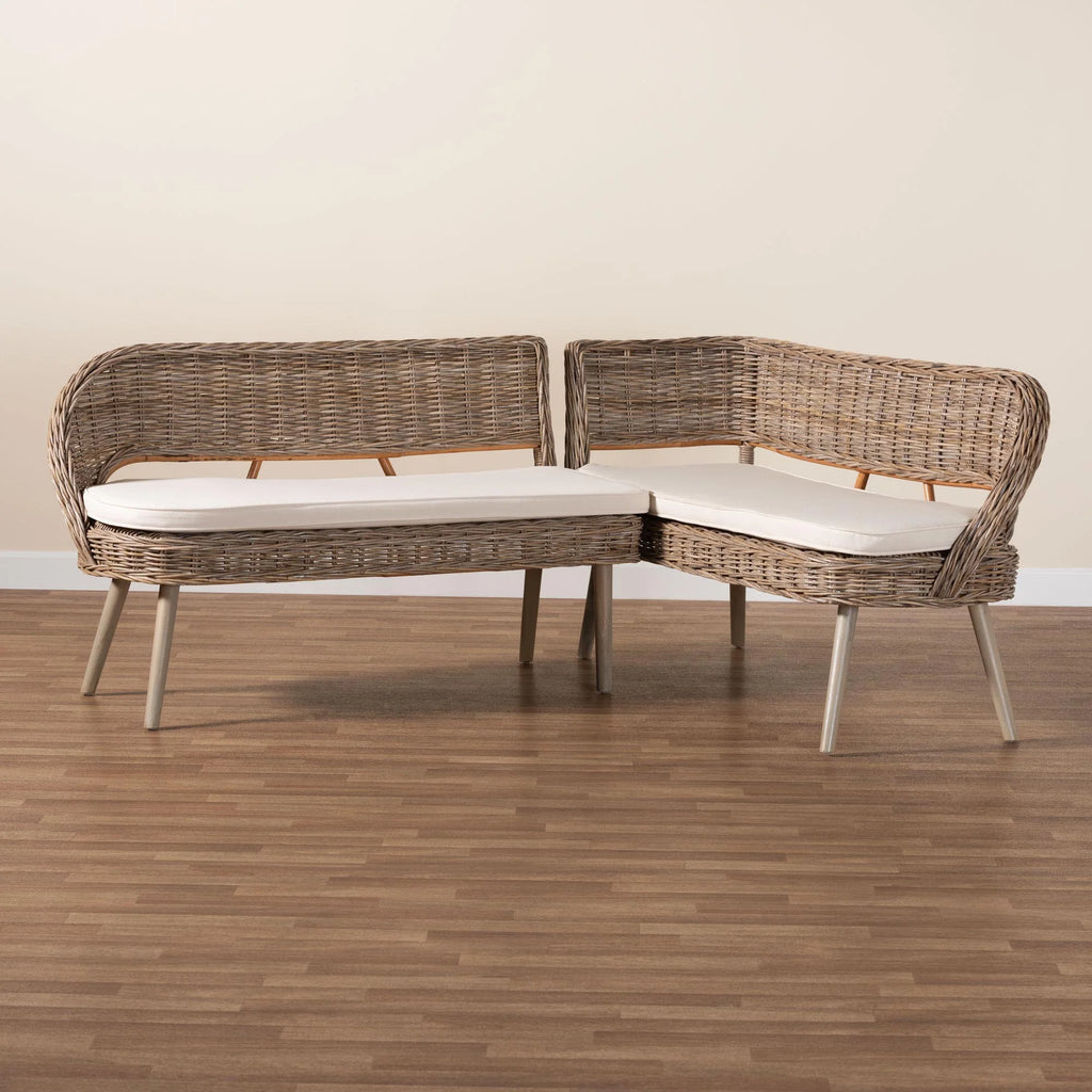 Greywashed Rattan Dining Nook Banquette Set H1292
