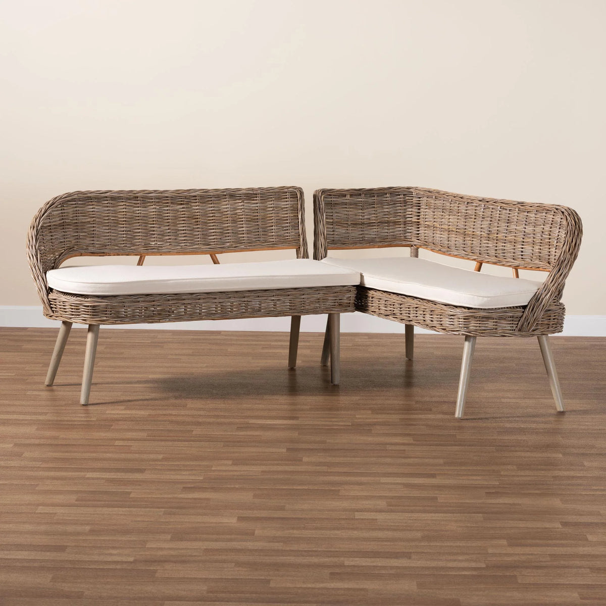 Greywashed Rattan Dining Nook Banquette Set H1292