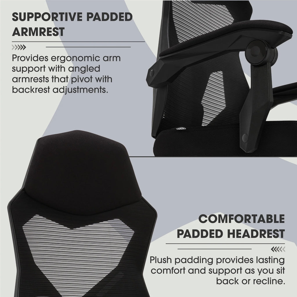 Black Fabric Gaming Office Chair with Extendable Leg Rest Q46634
