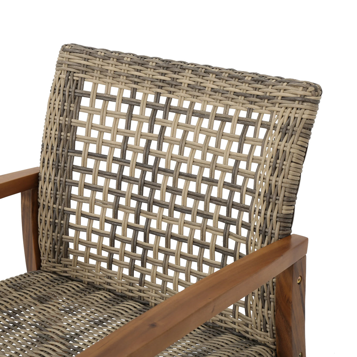 Mid Century Wicker Club Chairs with Acacia Wood Frame, Grey J794556