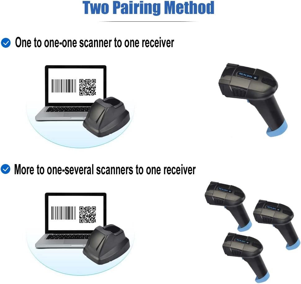 Cordless Barcode Scanner 2D QR Code Bar Code Reader with USB Cradle Pack of 2 K5042