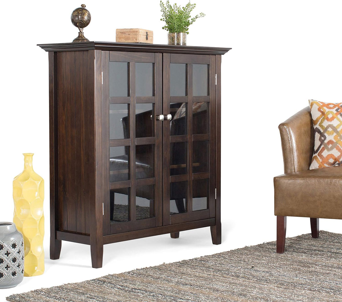 Distressed Grey Solid Wood Storage Cabinet with 2 Tempered Glass Doors and 4 Adjustable Shelves B265242
