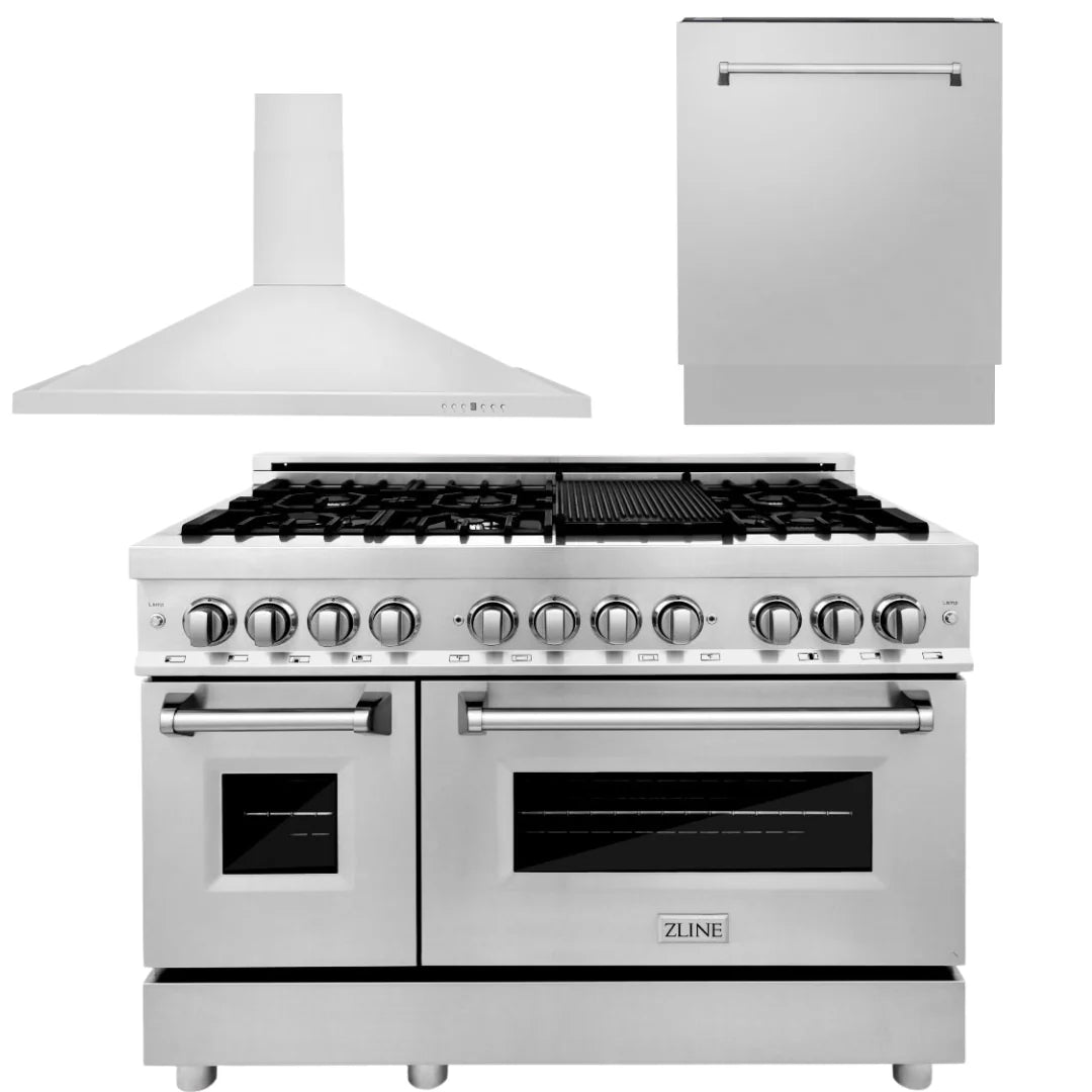 48 In. Dual Fuel Range, Range Hood, 3 Rack Dishwasher X808331