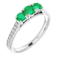 Three Stone Style Diamond Emerald Engagement Ring, Size 6.5 W9850