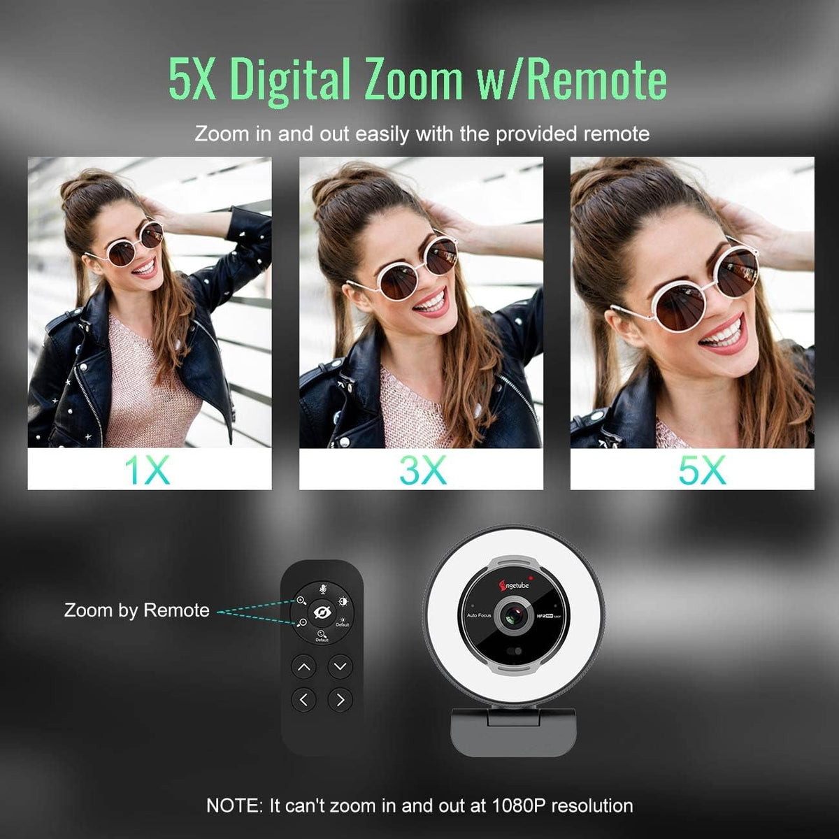 1080P 60FPS USB Webcam with Microphone and Ring Light Y692