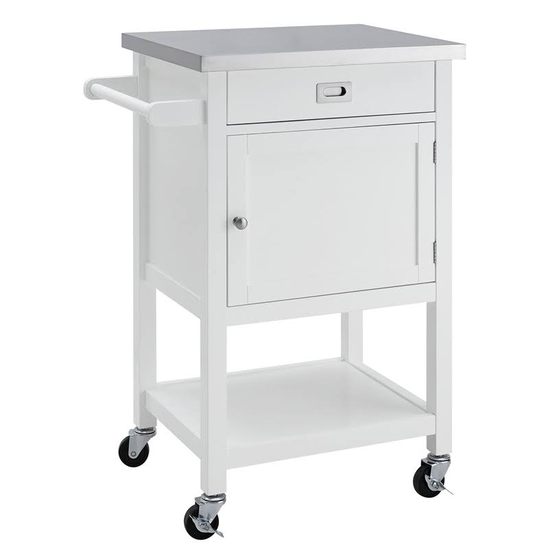White Wood and Stainless Steel Kitchen Cart S436