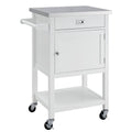 White Wood and Stainless Steel Kitchen Cart S436