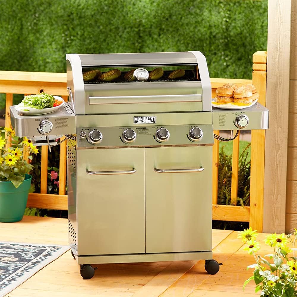 4-Burner Stainless Steel Propane Gas Grill with Side Sear Burners D79931