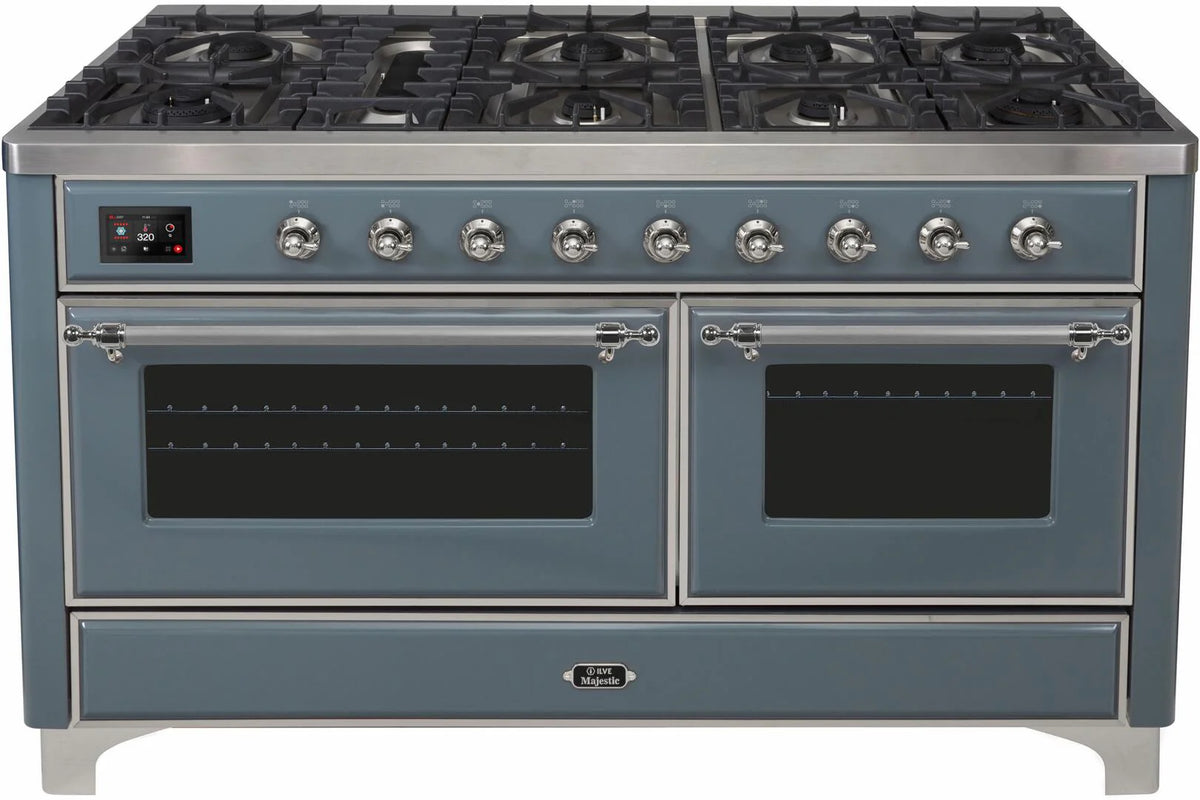 60 Dual Fuel Propane Gas Range Blue Grey Chrome Trim V513