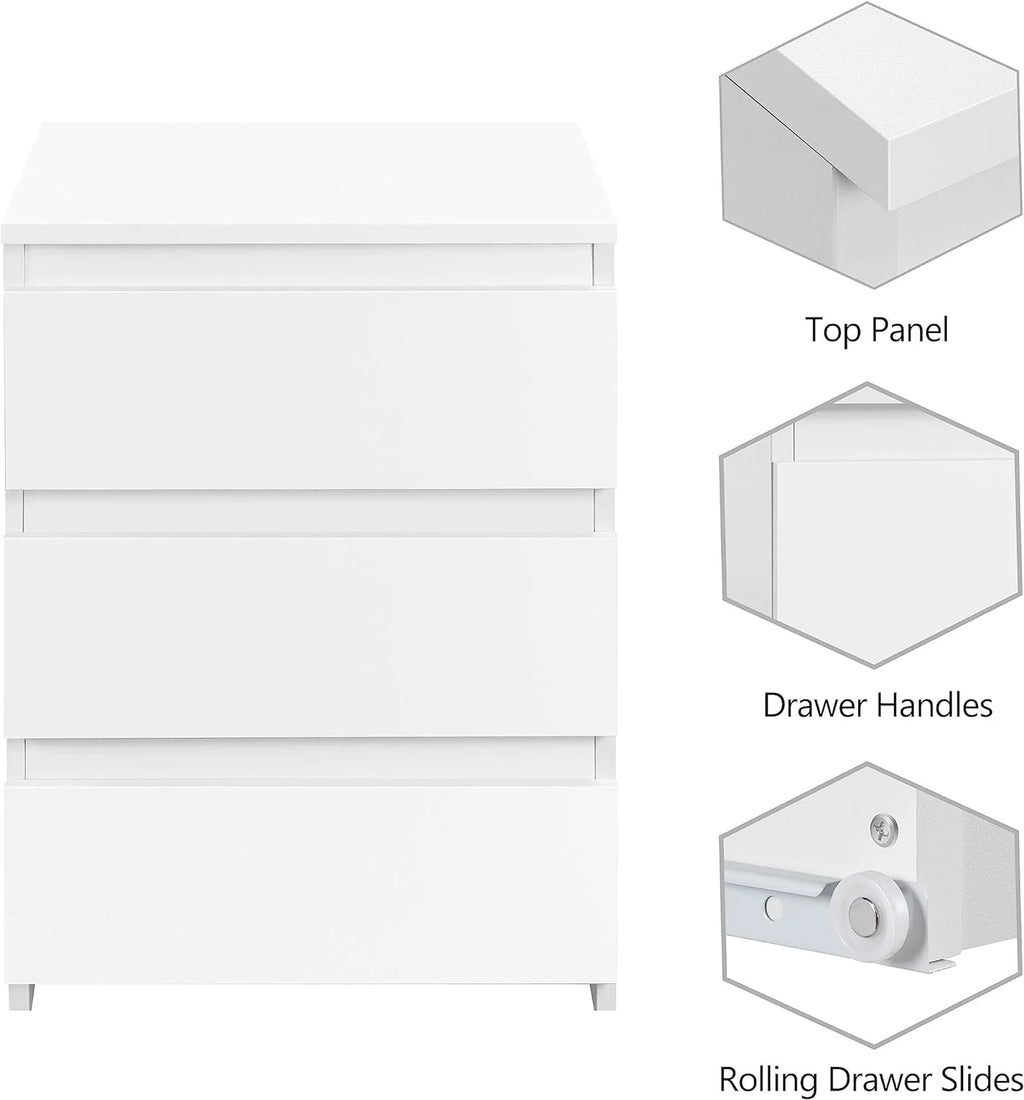 White 3 Drawer Wooden Nightstand L671480