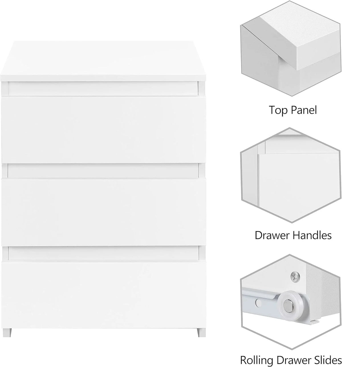 White 3 Drawer Wooden Nightstand L671480