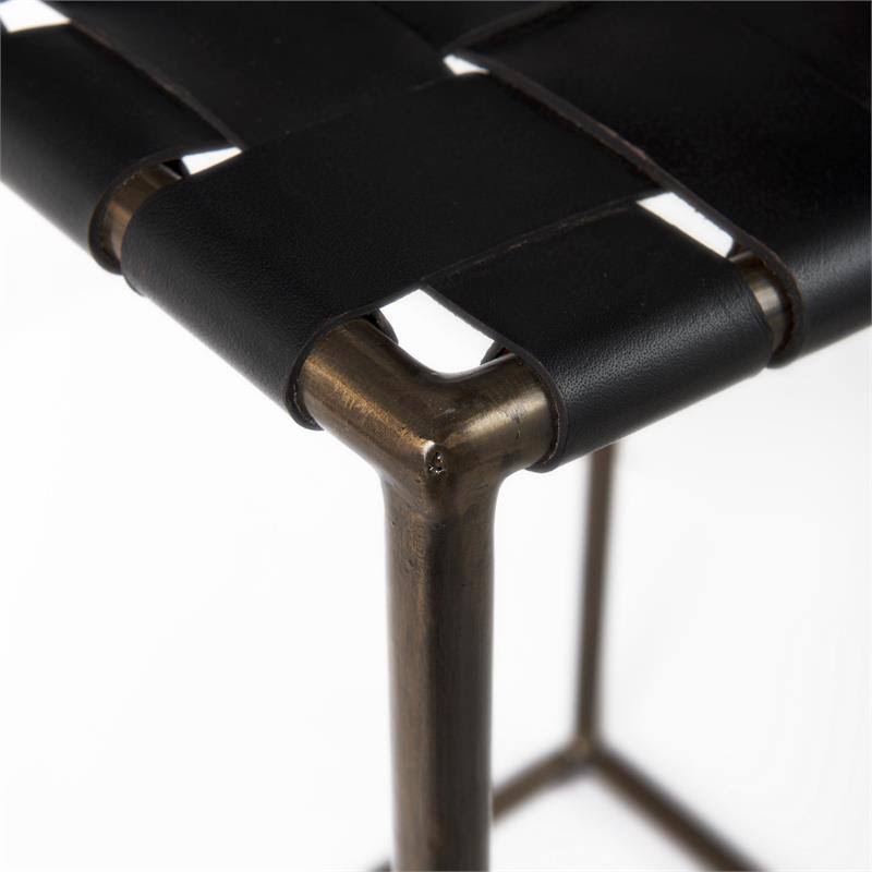 Black Woven Leather Seat Bar Stool H632668