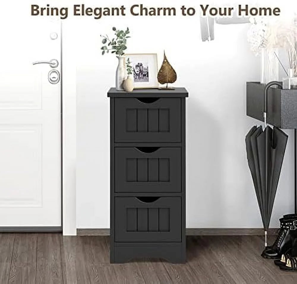 Black 3 Drawer Wooden Bathroom Cabinet K7135