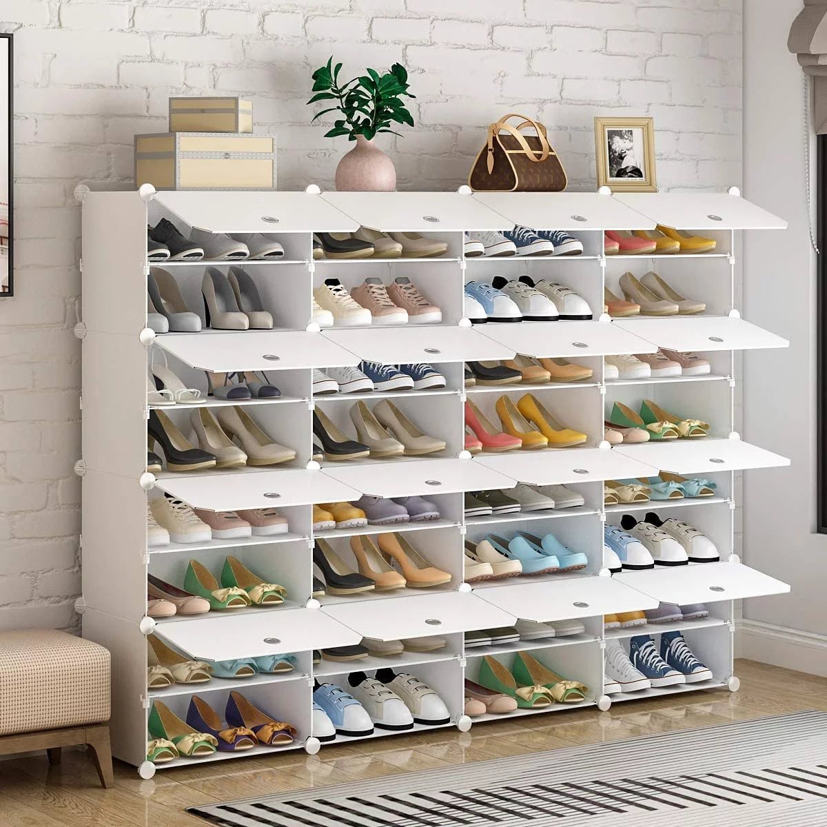 32-Cube 64-Pair 8-Tier White Shoe Storage Cabinet T23476