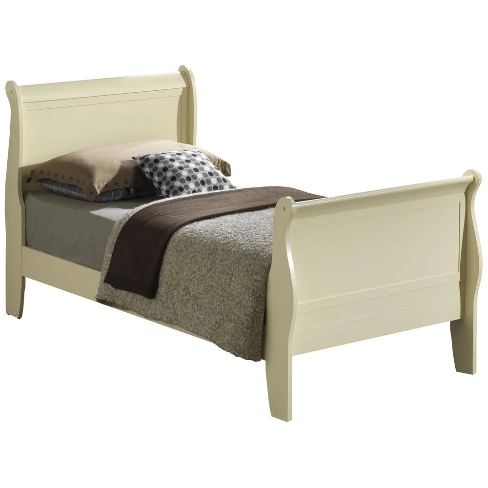 Beige Twin Sleigh Bed with Headboard and Footboard N9941