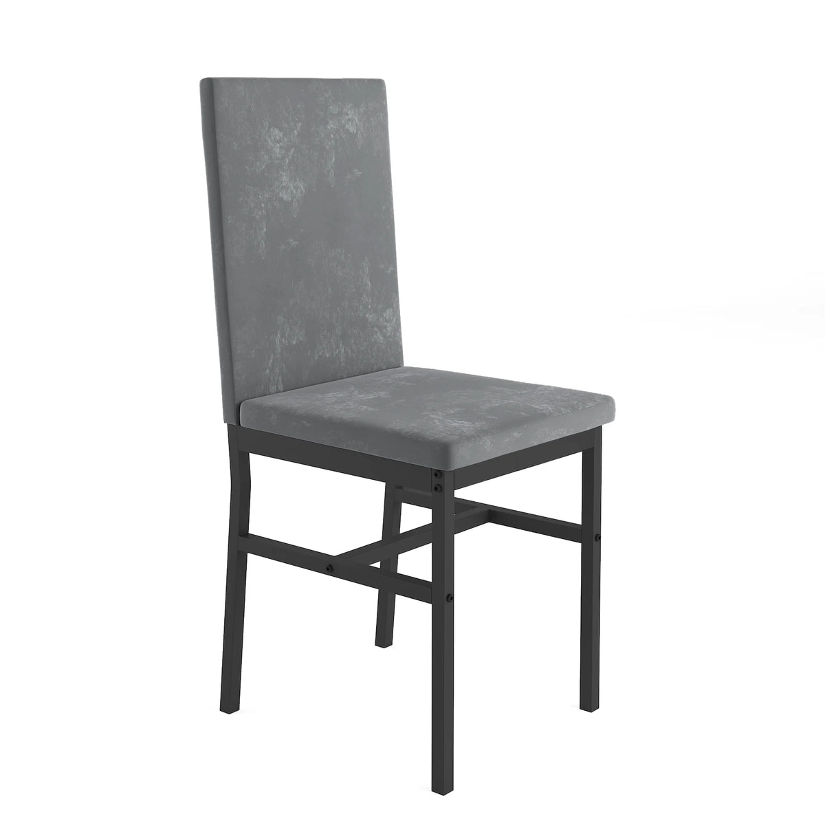 5-Piece White Marble Top Dining Table and 4 Gray Velvet Chairs A2125