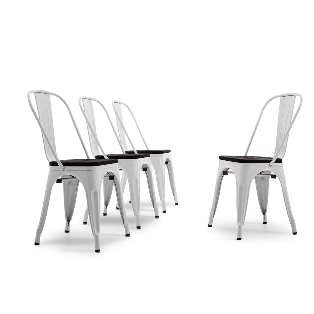 Gray Set of 4 Metal Wood Dining Chairs V2845