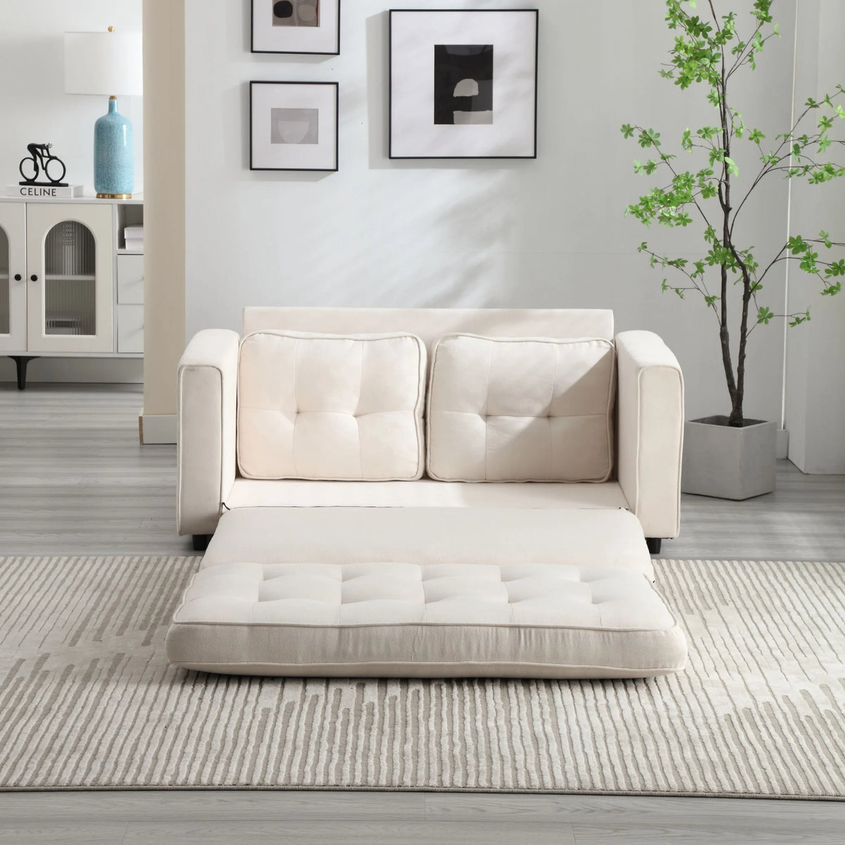 Convertible 3 Fold Velvet Linen Sofa Bed Y55482