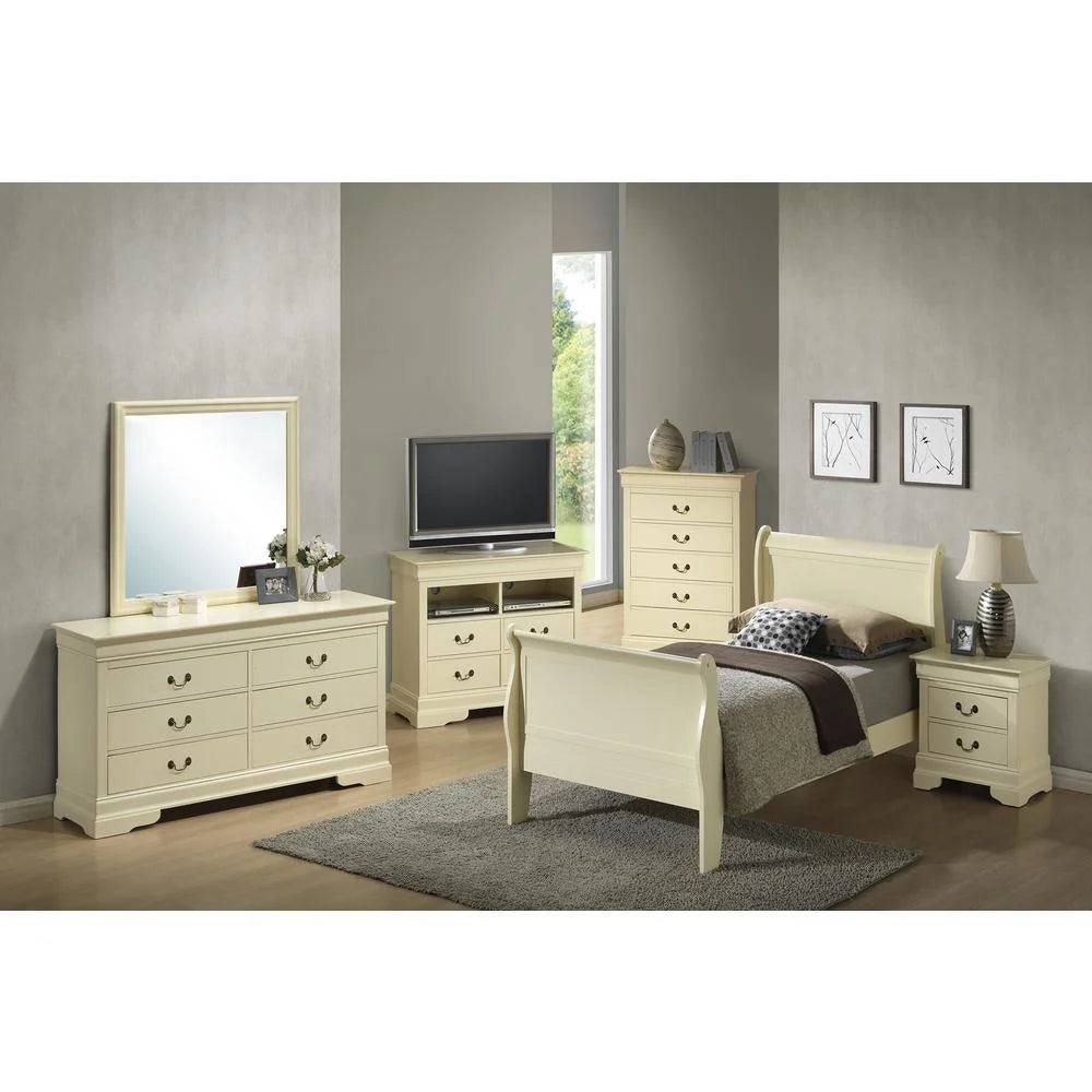 Beige Twin Sleigh Bed with Headboard and Footboard N9941