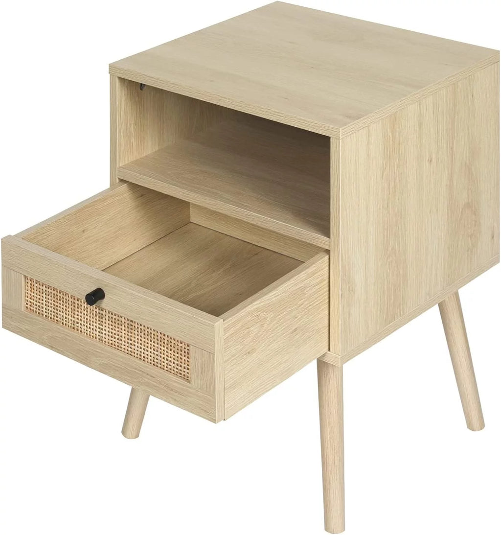 Rattan End Table with 1 Drawer and Open Storage Shelf A370329