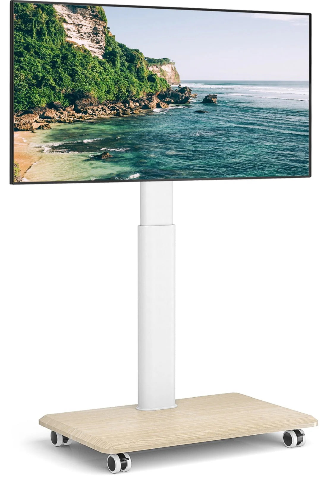 Modern Rolling TV Stand up to 65 inch White Wooden Base U288518