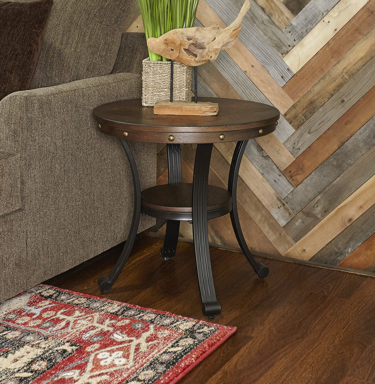 Round Indoor End Table with Shelf M42073