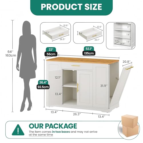 White Oak Rolling Kitchen Island with Trash Can Storage G26977