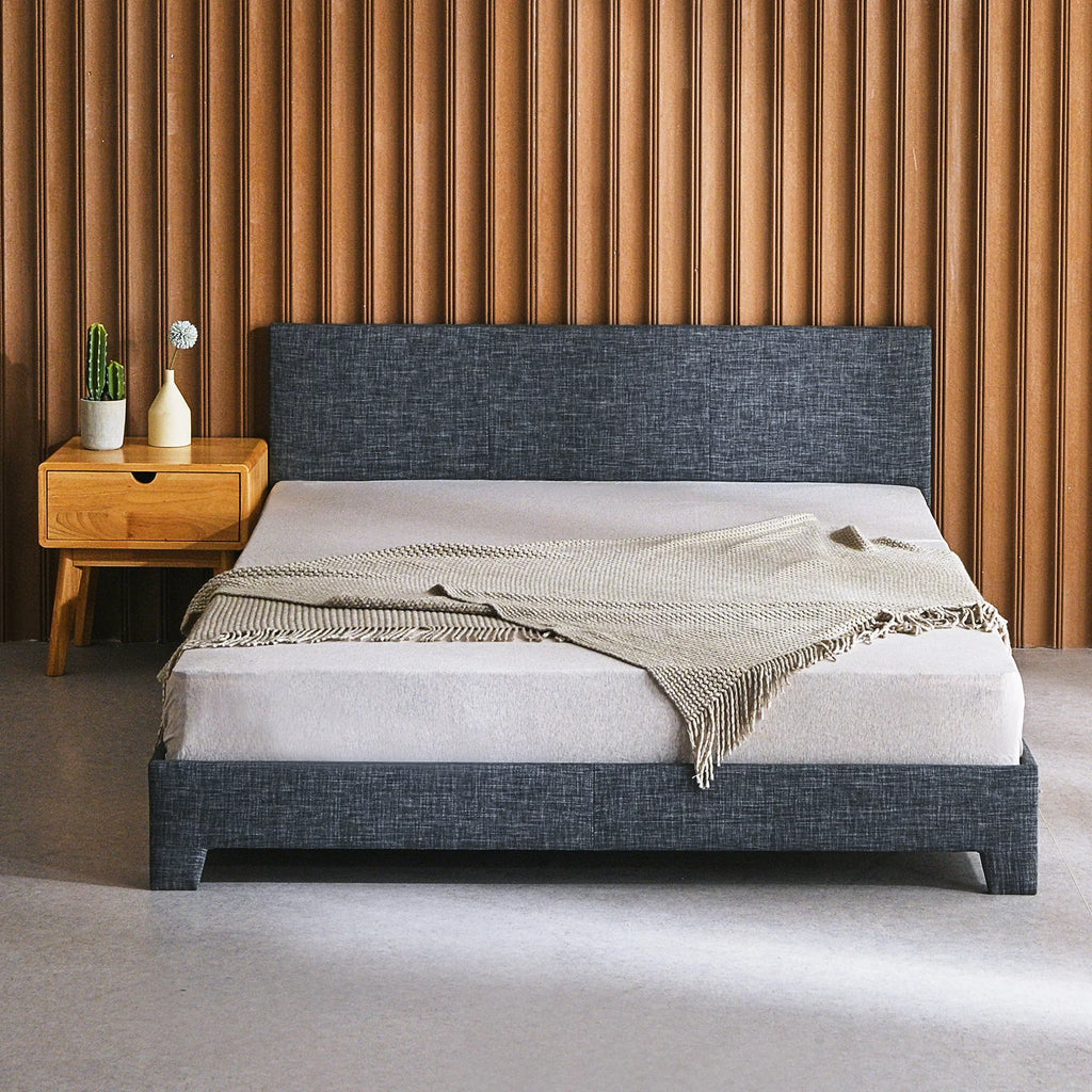 Queen Bed Frame with Headboard, Wood Slats, Gray M10166