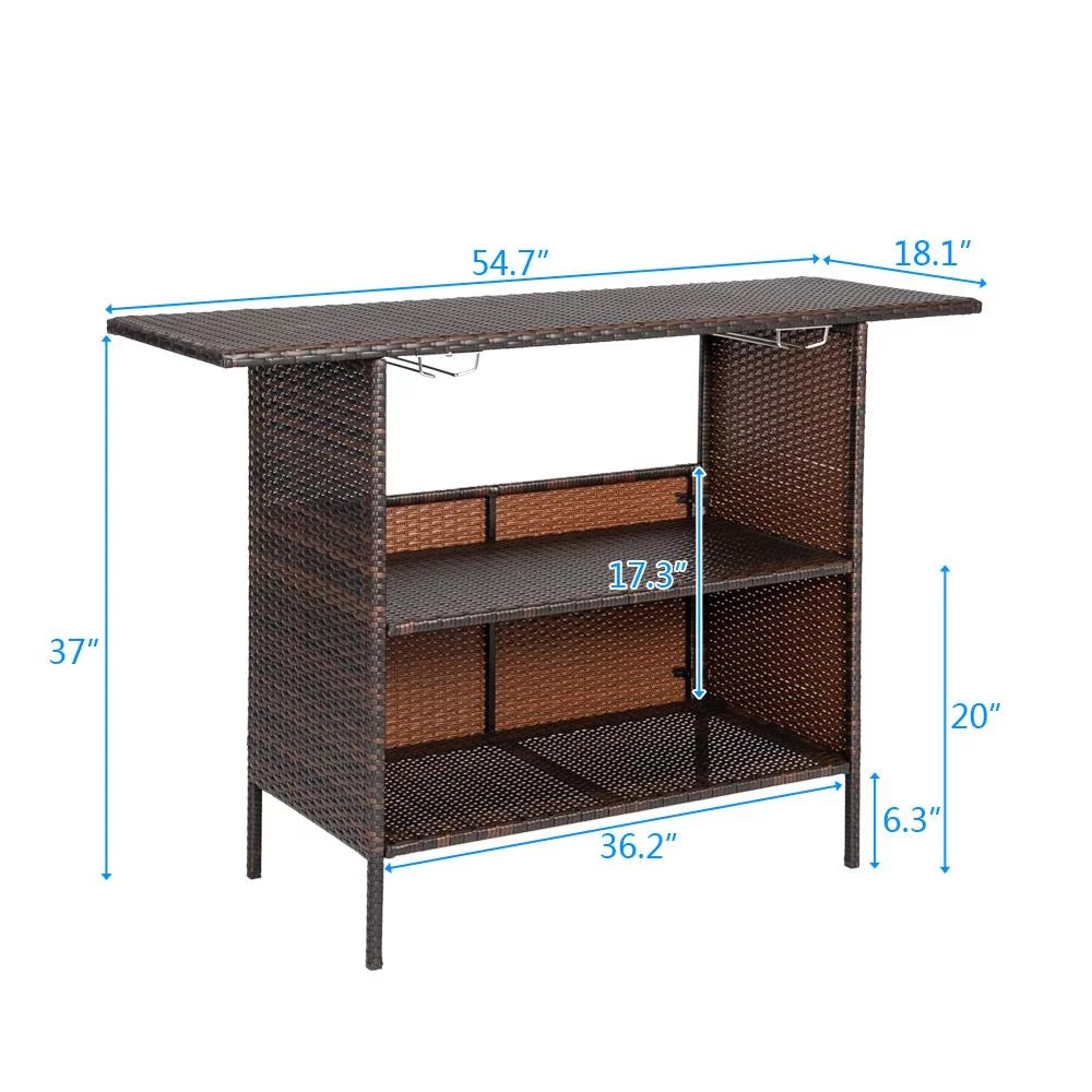 Rattan Wicker Bistro Table with Storage Space Y3926