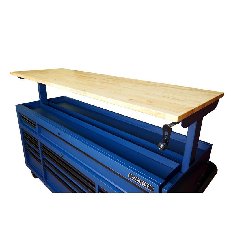 72 in. Heavy Duty Matte Blue Mobile Workbench Cabinet with Solid Wood Top E387058