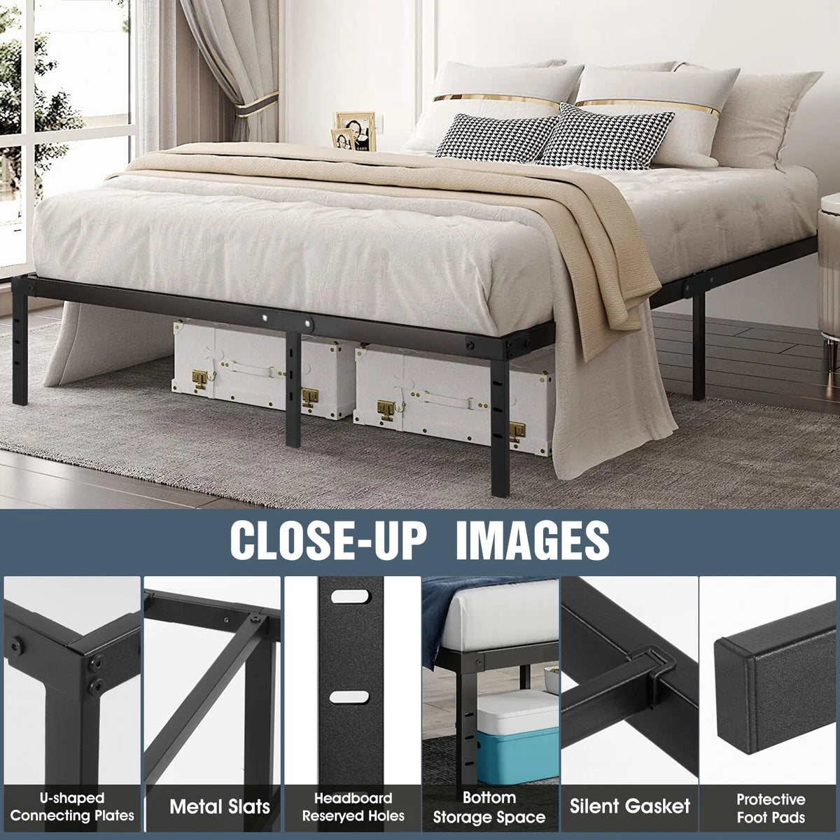 Heavy Duty Steel Slat Queen Bed Frame S8289