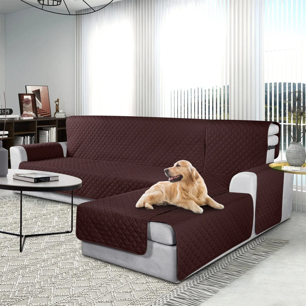 Large/Chocolate Waterproof L Shaped Sofa Covers 3pcs U6791