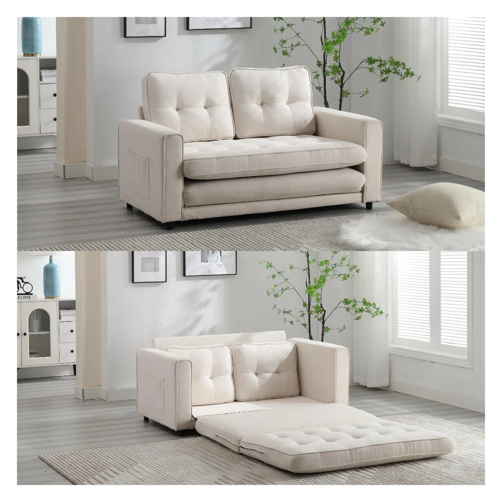 Convertible 3 Fold Velvet Linen Sofa Bed Y55482