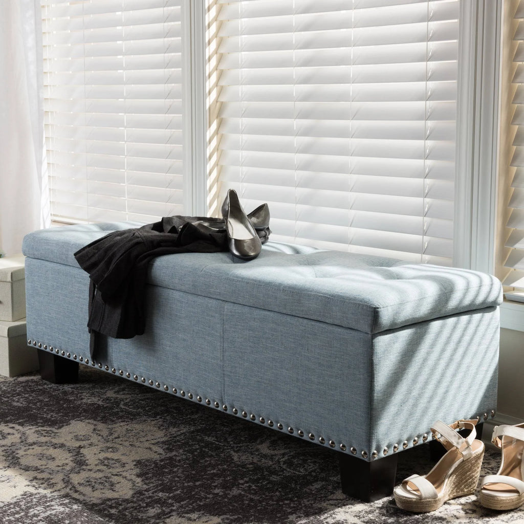 Light Blue Button-Tufted Storage Ottoman Bench L64033