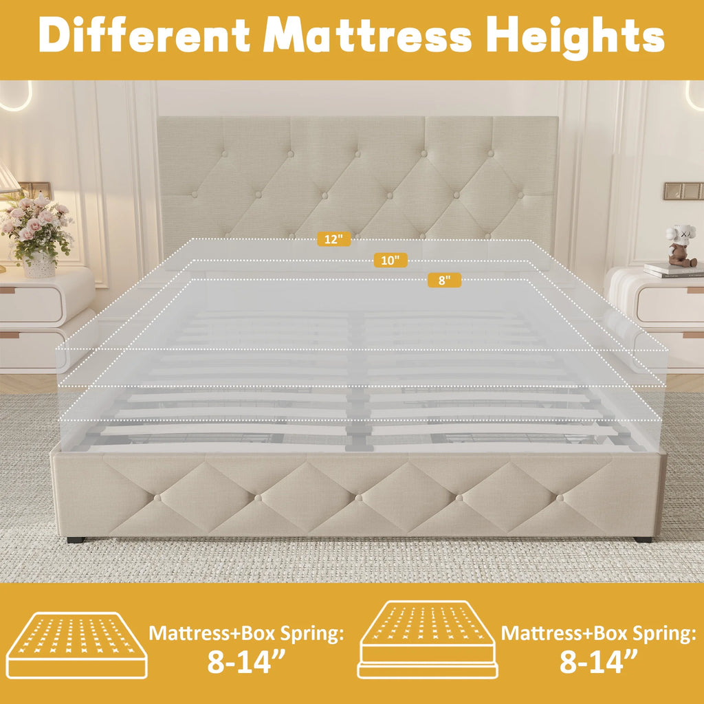 Queen Size Upholstered Storage Bed Frame with 4 Drawers Z655275