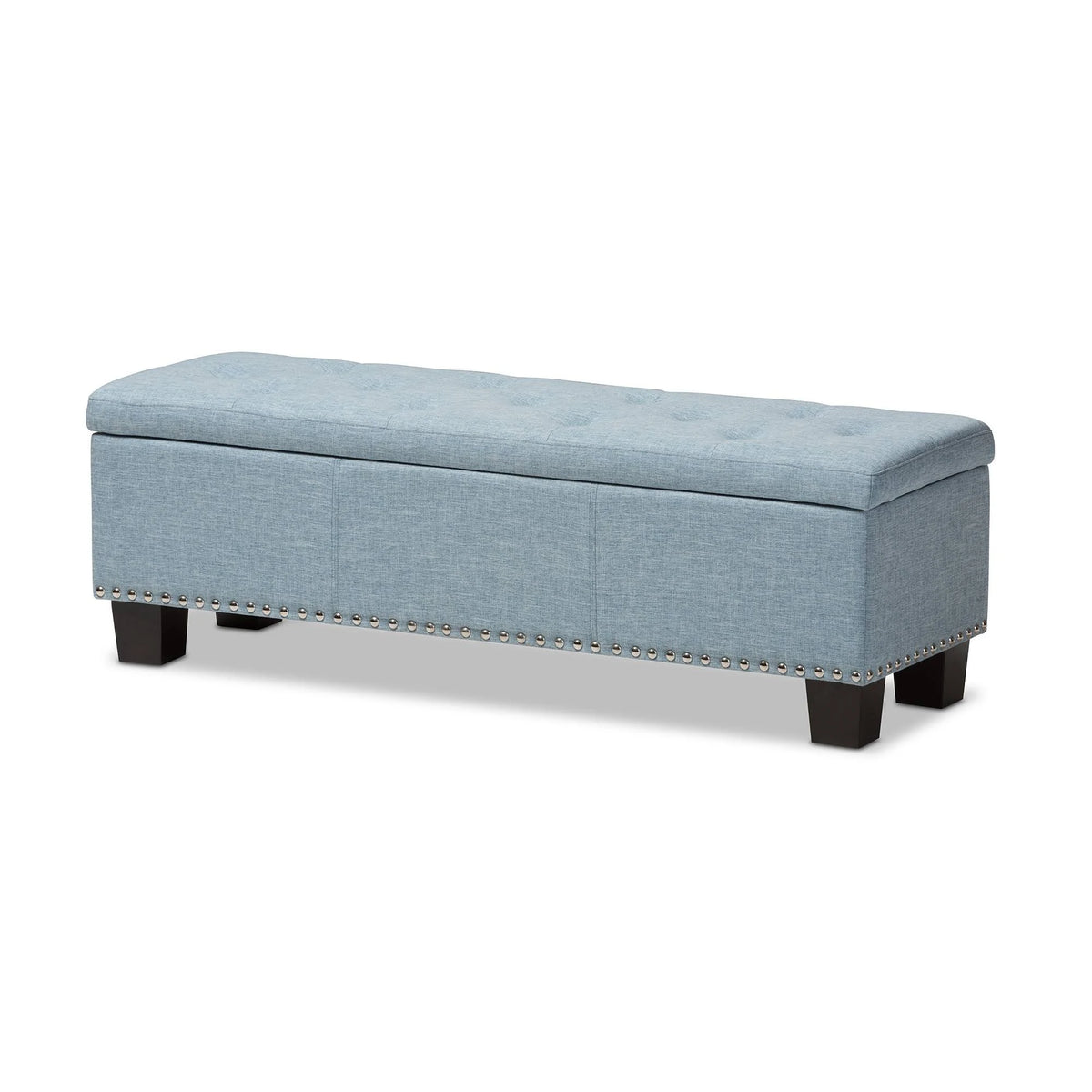 Light Blue Button-Tufted Storage Ottoman Bench L64033