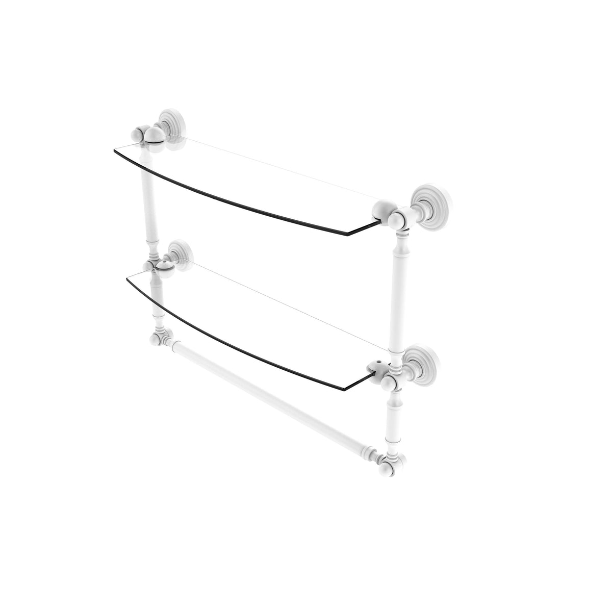 18 inch Two Tiered Glass Shelf with Towel Bar Matte Gray K81673