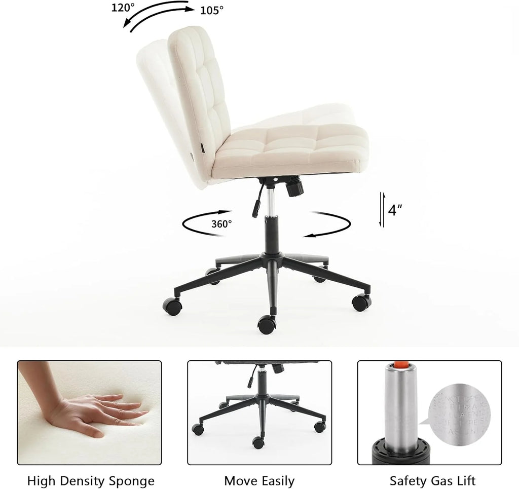 Beige Wide Armless Desk Chair with Wheels G2170