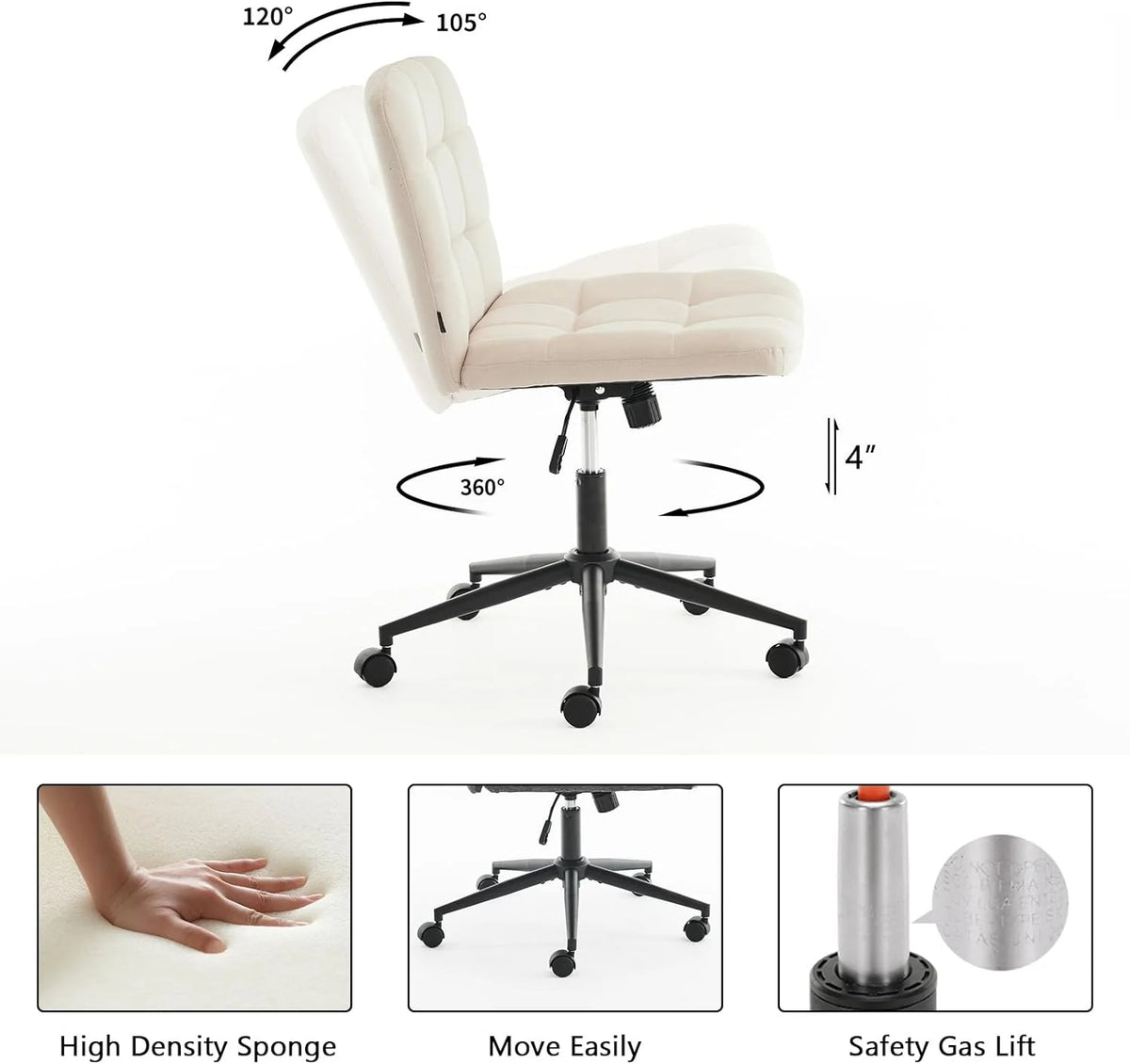 Beige Wide Armless Desk Chair with Wheels G2170