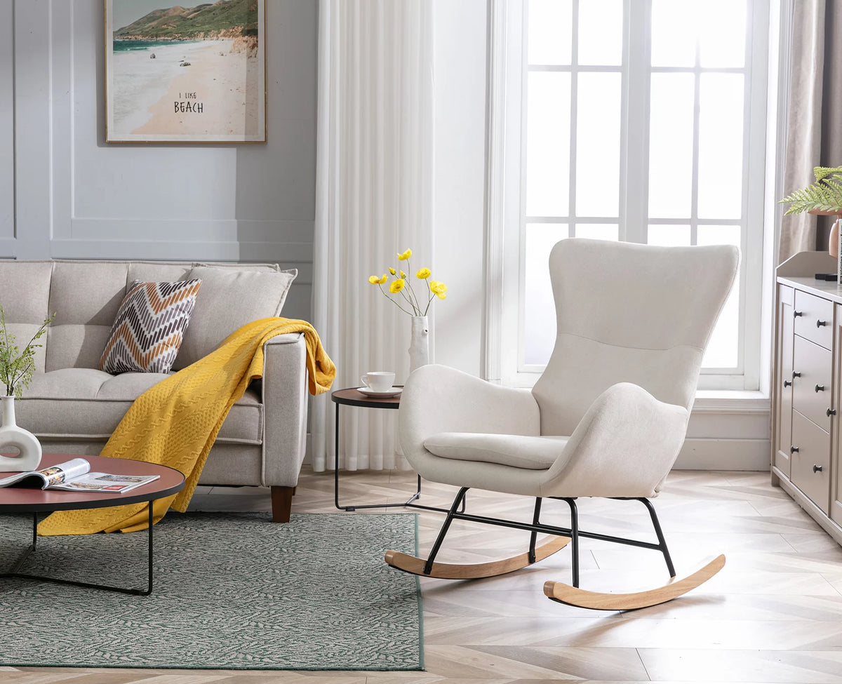 Cream Linen Wingback Rocking Chair R799456