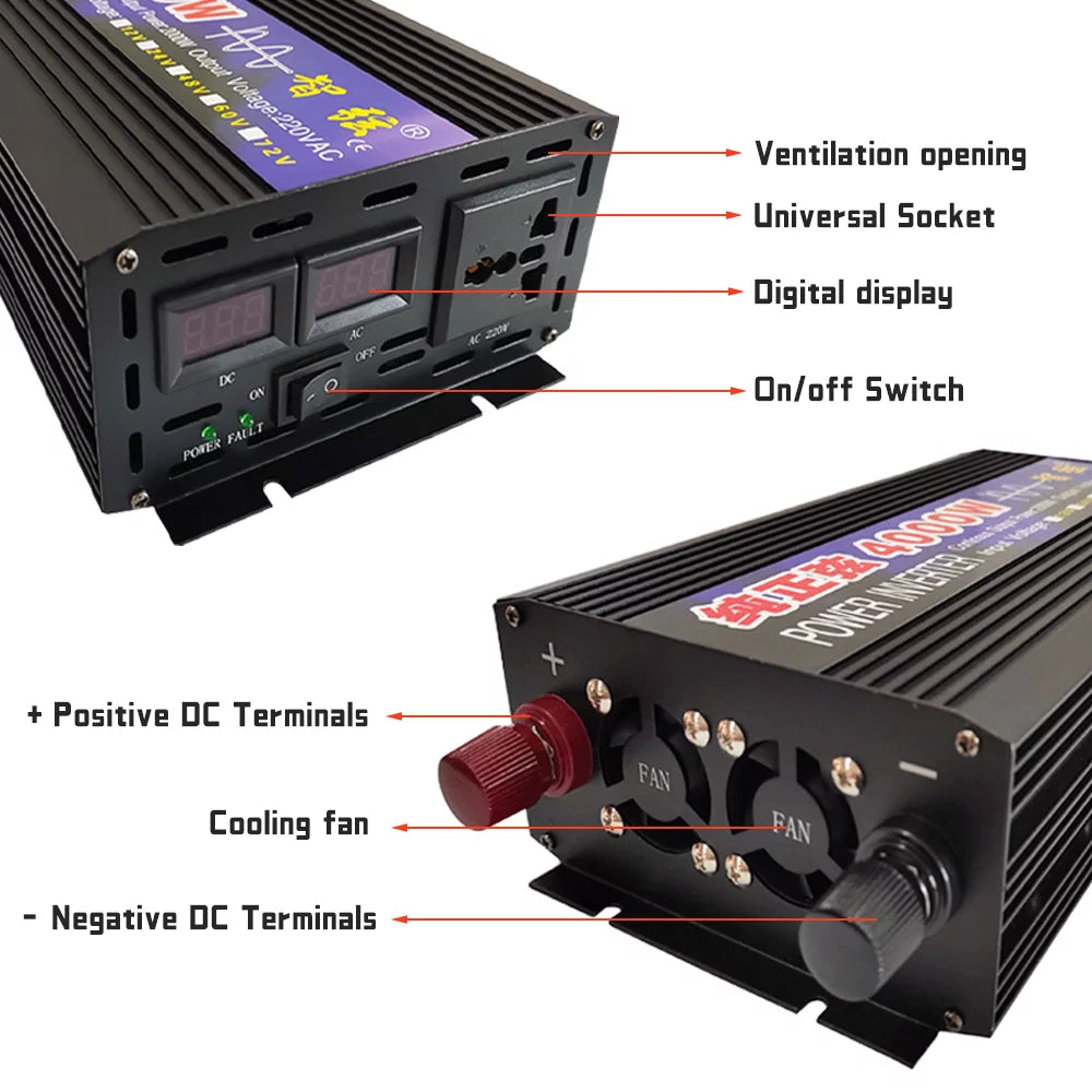 2000 Watts Pure Sine Wave Power Inverter DC 12V to AC 110V with LED Display O671