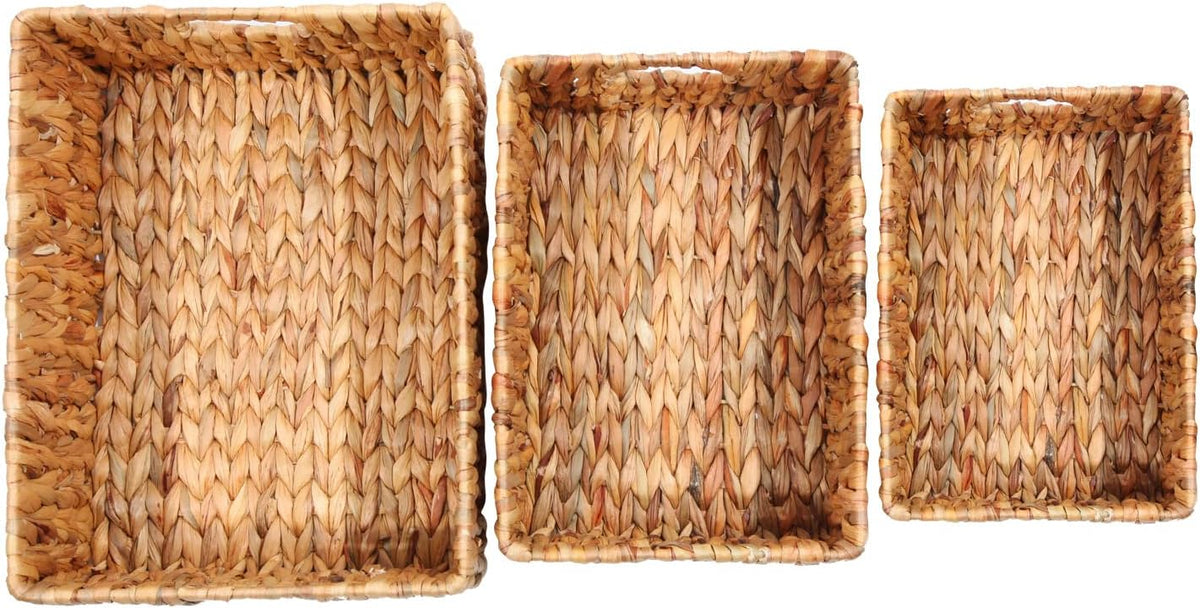 3pcs Handmade Woven Water Hyacinth Storage Baskets Set with Handle S36228
