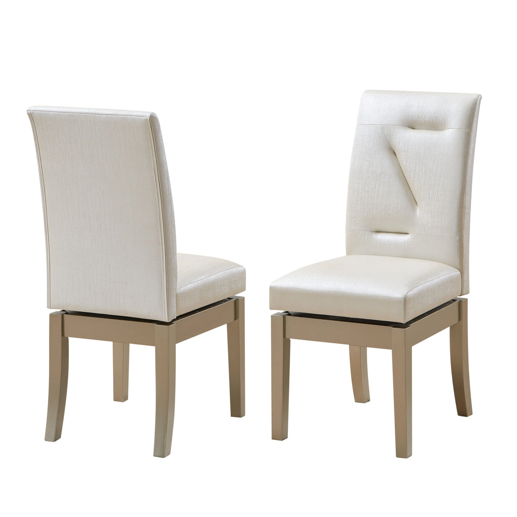 White Vinyl & Gold Wood Swivel Dining Chairs Set of 2 I323873