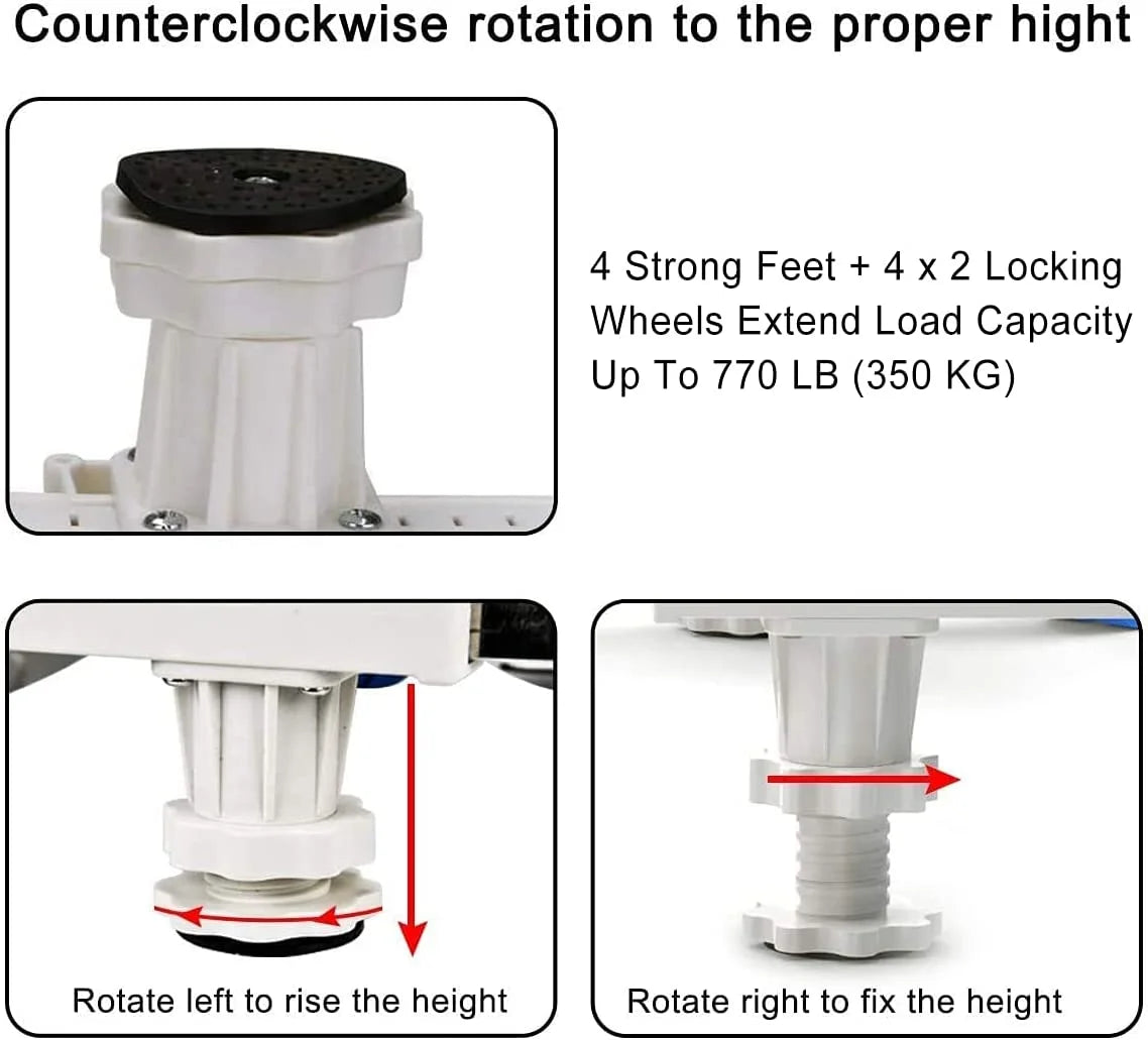 Adjustable Washing Machine Base with 4 Roller Wheels & 4 Feet Y576